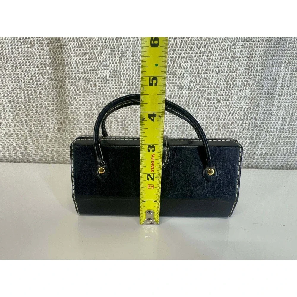 Vintage Black Leather Rigid Box Clutch Bag Gold Hardware - 039-1 (118)